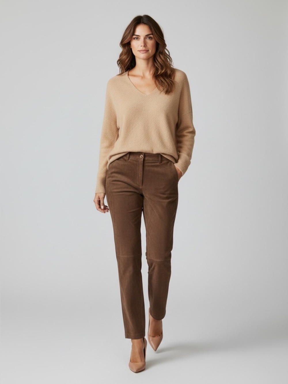 Vintage Suede Leather Pants High Waisted Straight Leg Chocolate Brown Size 10